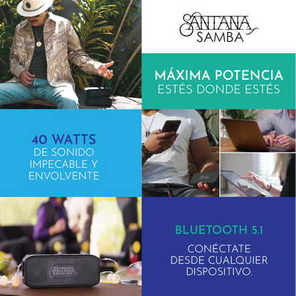 Santana Samba Parlante Bluetooth 40W – Sonido Potente, 24H de Batería y Resistente al Agua